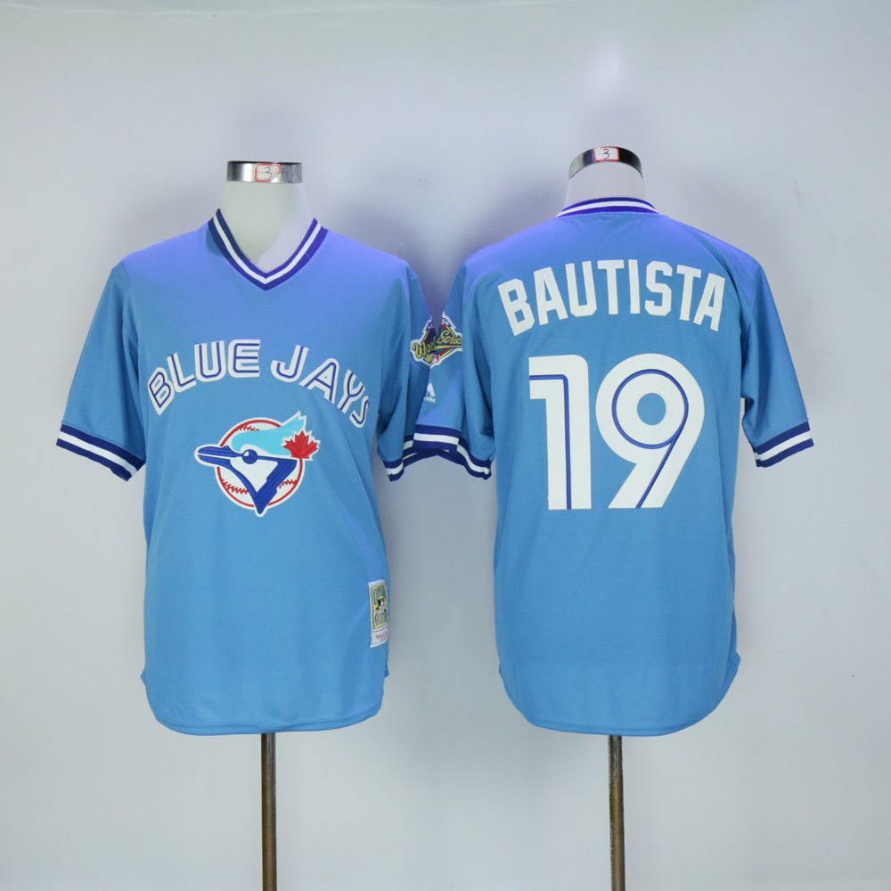 Men Toronto Blue Jays 19 Bautista Light Blue Throwback MLB Jerseys